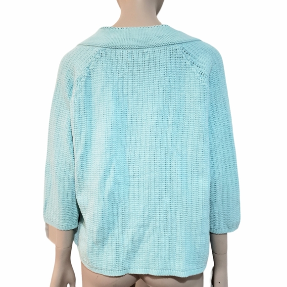 Croft Barrow Womens L Open Cropped Knit Sweater Blue 3/4 Sleeve Missing Button - Picture 2 of 12